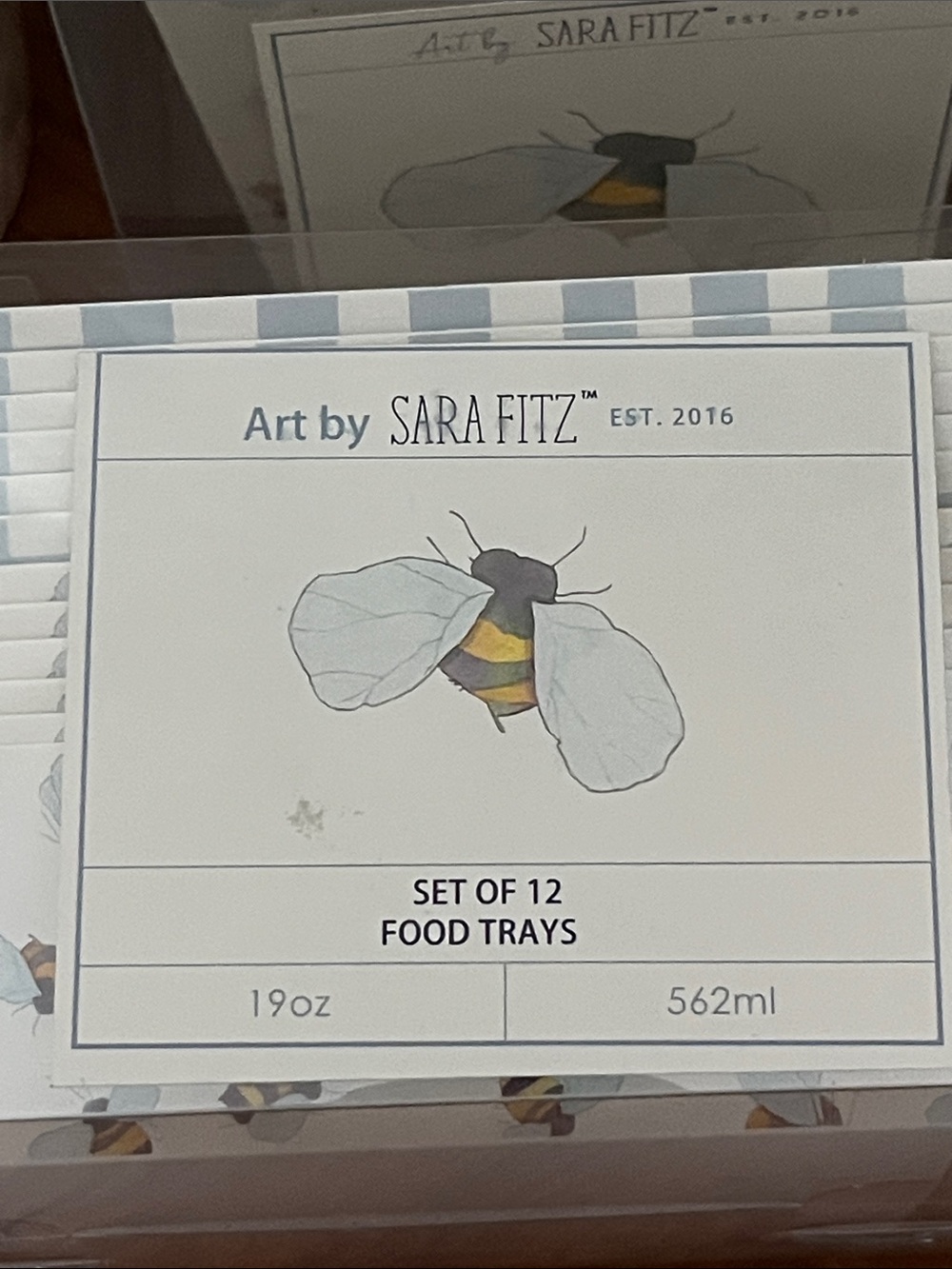 Sara Fitz Blue Bumblebee /Check Paper Party Goods - Picture 2 of 9